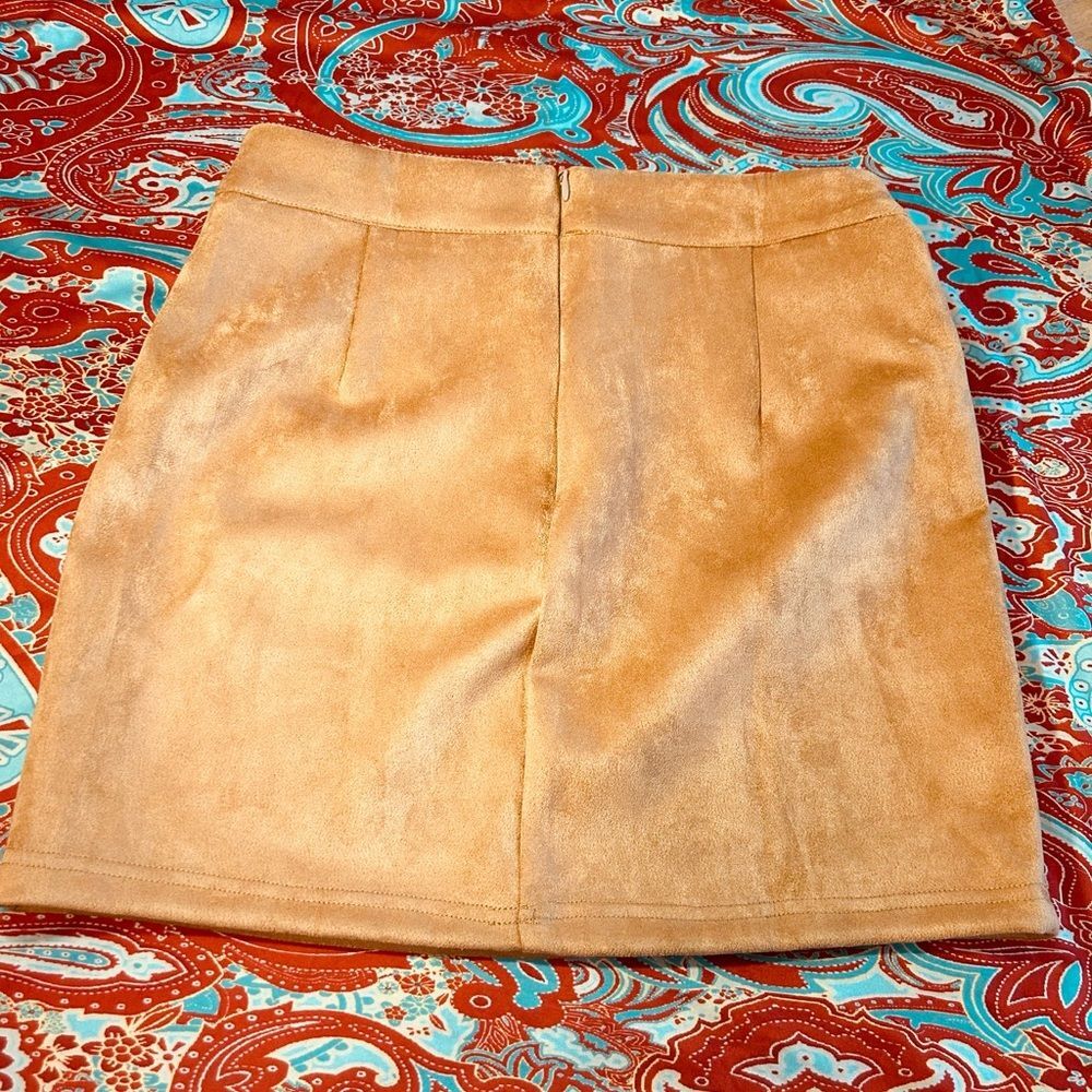 Boho Faux Suede Lace‑Up Mini Skirt Tan – Western Festival Hippie – Size M NWOT - Picture 4 of 8